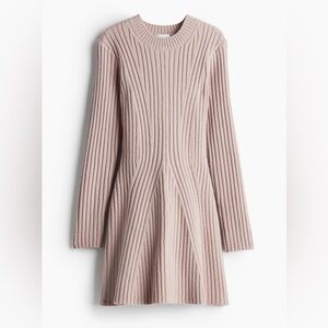H&M Long sleeve rib knit dress in powder pink